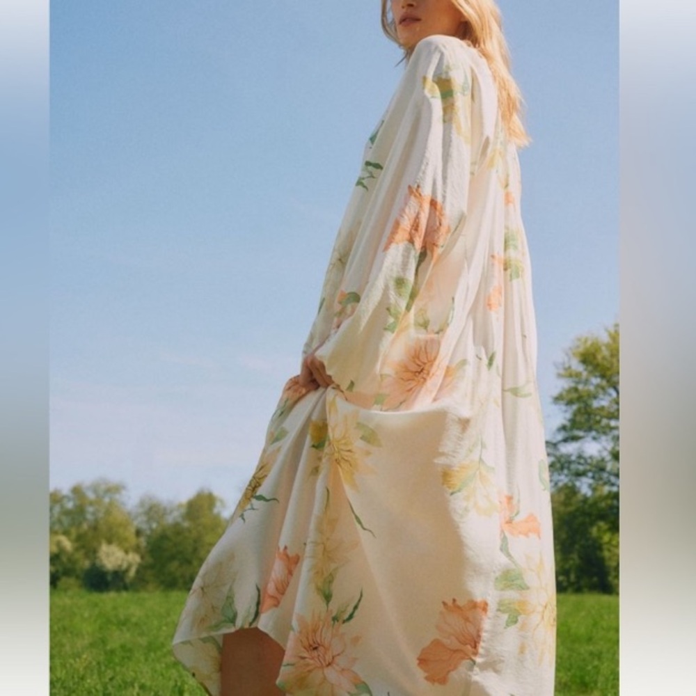 H&M White Orange Yellow Floral Print Midi Maxi Dress - Picture 12 of 16